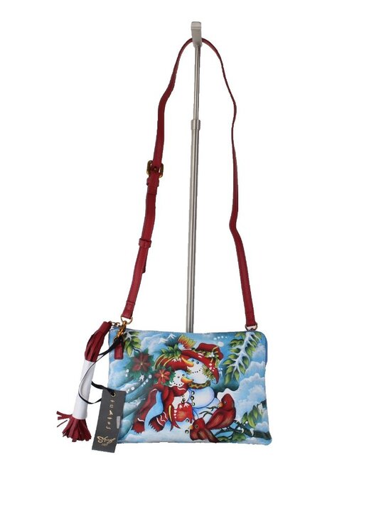 Sharif Purse 10 x 7 x 2 Multi Color Snowman Painted Leather Crossbody Purse - Picture 1 of 12